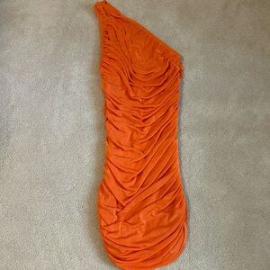 Lioness ruched orange mini dress